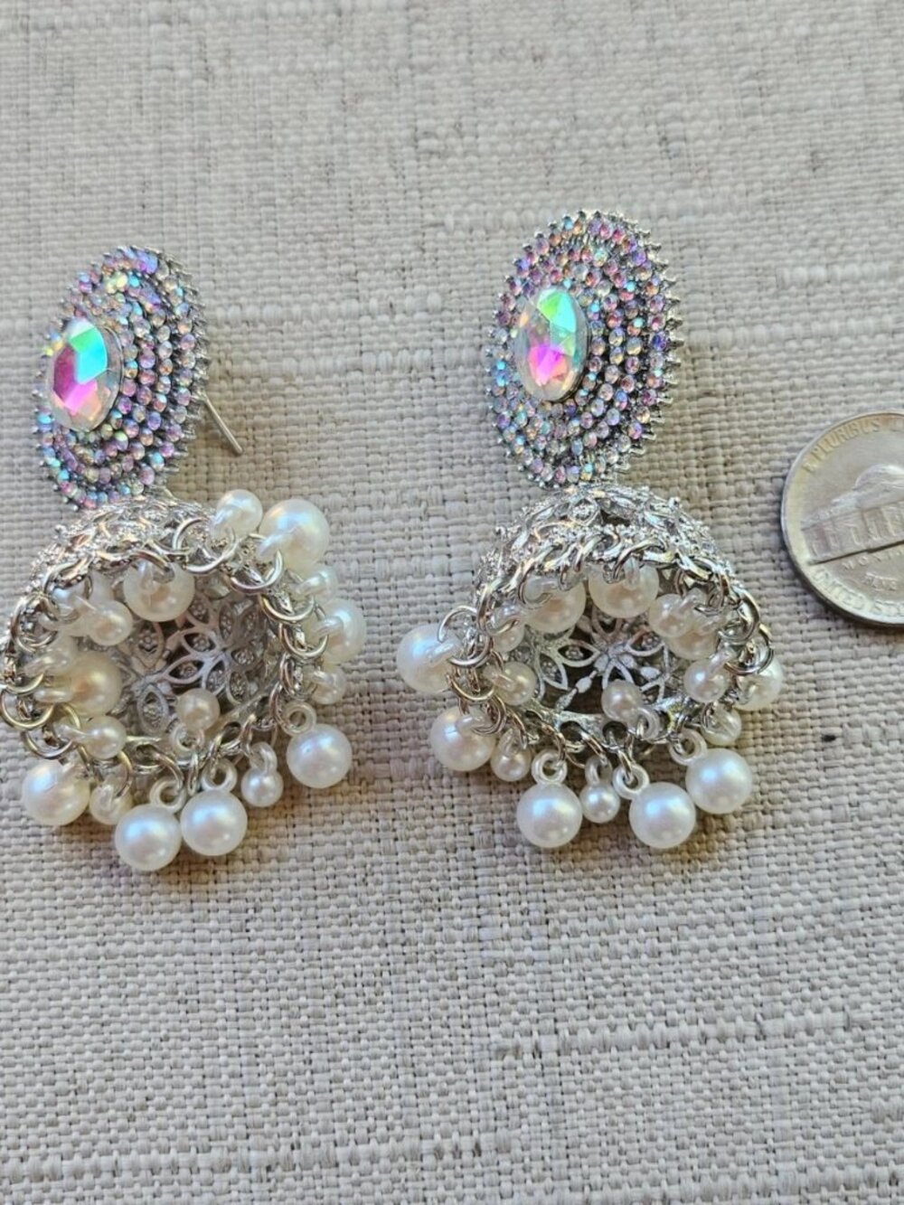 Silver Tone Jhumka Earrings Pakistani Indian Ethnic Earrings Fashion Jewelry New - Picture 13 of 13